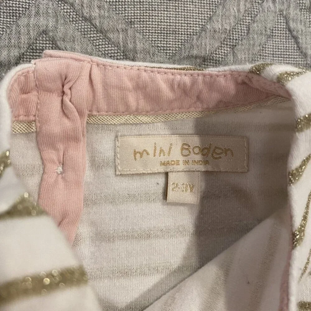 Mini Boden 2-3Y Glittery Gold Polkadots & Stripes Tulle Dress